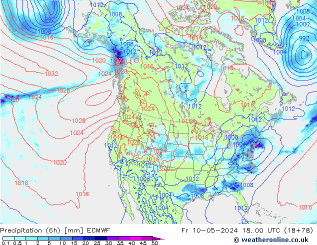 Z500/Rain (+SLP)/Z850 ECMWF Fr 10.05.2024 00 UTC