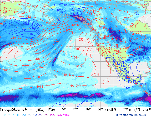 Precipitation accum. ECMWF Pá 10.05.2024 00 UTC