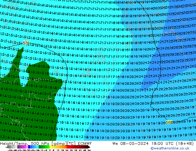 Z500/Rain (+SLP)/Z850 ECMWF mer 08.05.2024 18 UTC