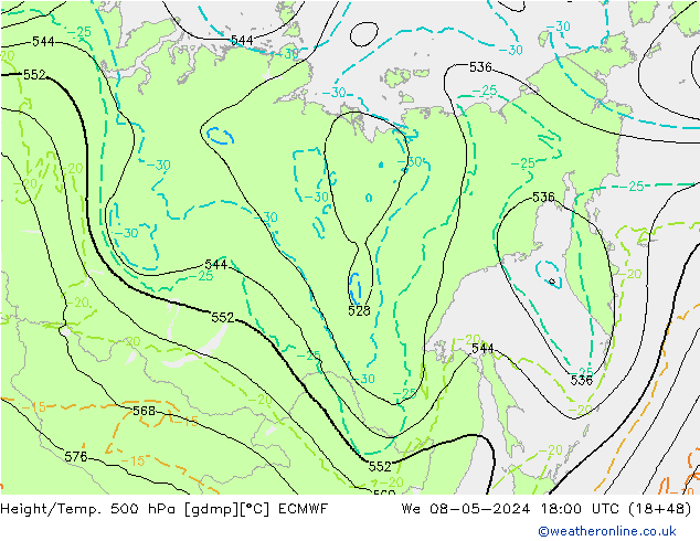 Z500/Rain (+SLP)/Z850 ECMWF mié 08.05.2024 18 UTC