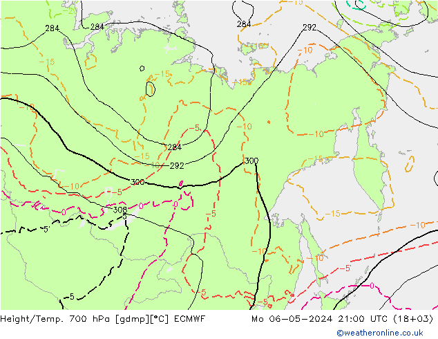 Height/Temp. 700 hPa ECMWF Mo 06.05.2024 21 UTC