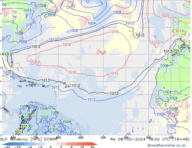 SLP tendency ECMWF We 08.05.2024 18 UTC