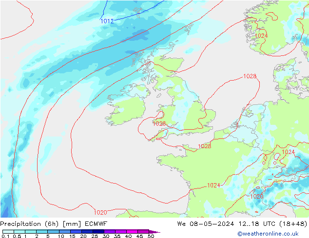 Z500/Rain (+SLP)/Z850 ECMWF Qua 08.05.2024 18 UTC