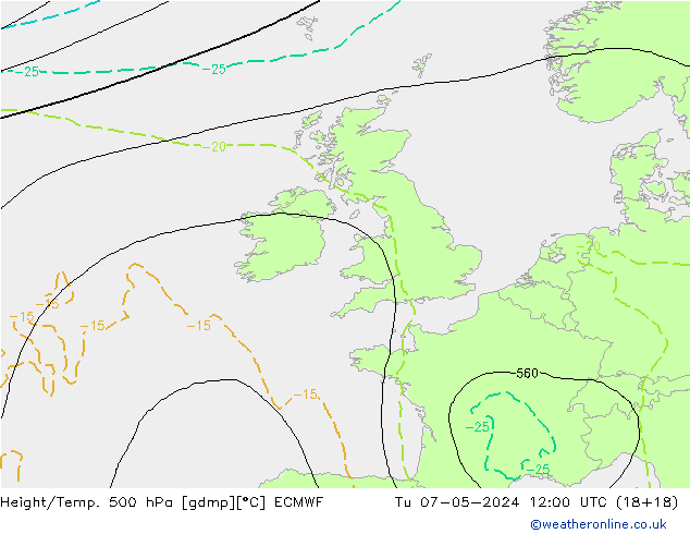 Z500/Rain (+SLP)/Z850 ECMWF вт 07.05.2024 12 UTC