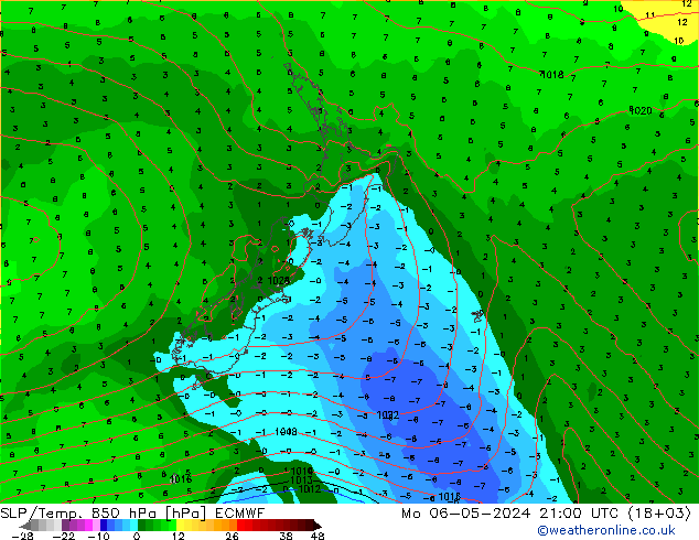 850 hPa Yer Bas./Sıc ECMWF Pzt 06.05.2024 21 UTC