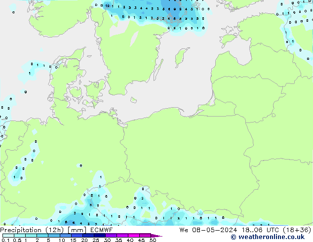 Precipitation (12h) ECMWF St 08.05.2024 06 UTC