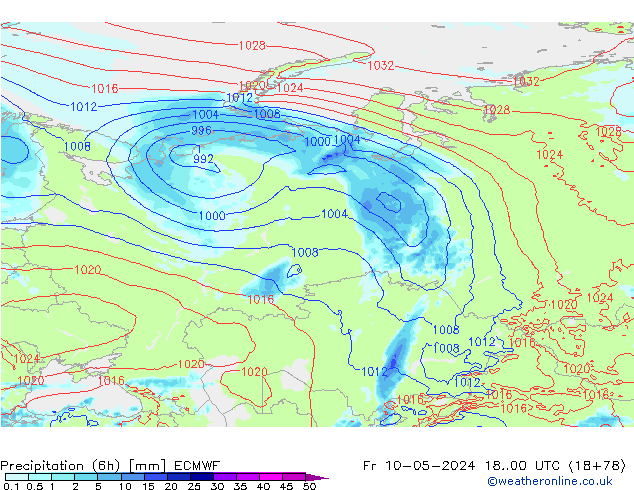 Z500/Rain (+SLP)/Z850 ECMWF ven 10.05.2024 00 UTC