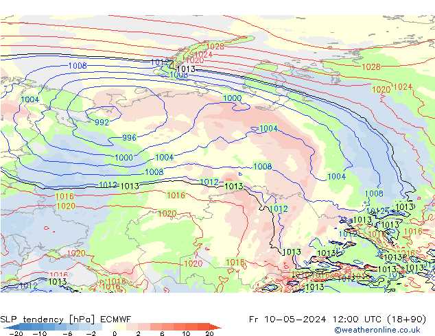 Tendance de pression  ECMWF ven 10.05.2024 12 UTC