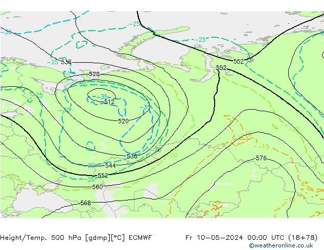 Z500/Rain (+SLP)/Z850 ECMWF ven 10.05.2024 00 UTC