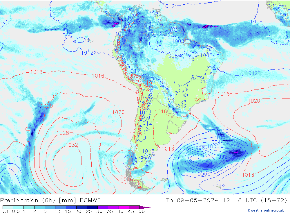 Z500/Rain (+SLP)/Z850 ECMWF Th 09.05.2024 18 UTC