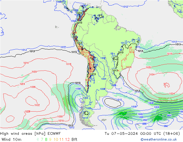 High wind areas ECMWF Tu 07.05.2024 00 UTC