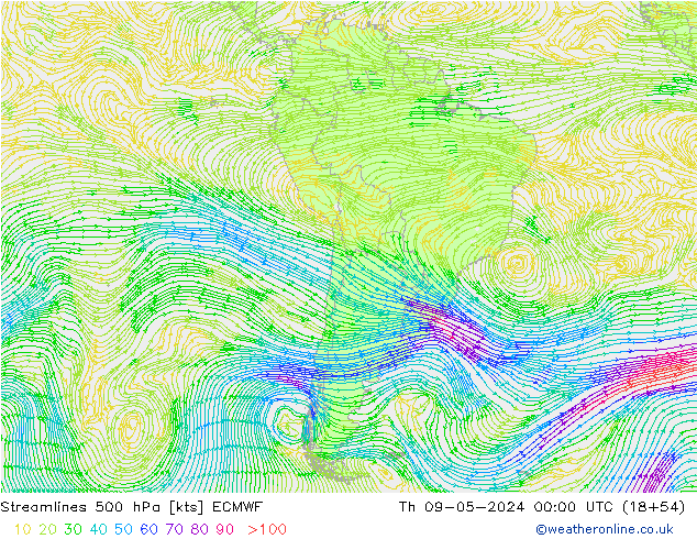 Linea di flusso 500 hPa ECMWF gio 09.05.2024 00 UTC