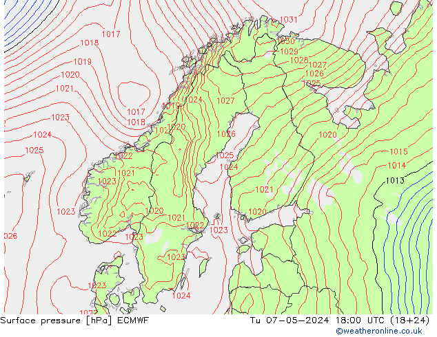 pressão do solo ECMWF Ter 07.05.2024 18 UTC