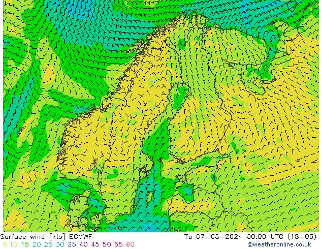Surface wind ECMWF Út 07.05.2024 00 UTC