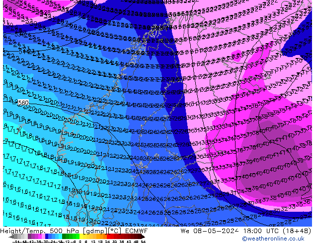 Z500/Rain (+SLP)/Z850 ECMWF We 08.05.2024 18 UTC