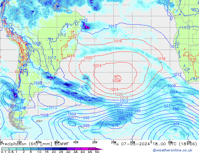 Z500/Yağmur (+YB)/Z850 ECMWF Sa 07.05.2024 00 UTC