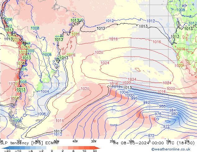 SLP tendency ECMWF Qua 08.05.2024 00 UTC