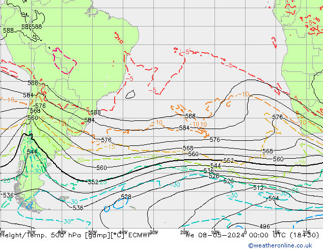 Z500/Rain (+SLP)/Z850 ECMWF Mi 08.05.2024 00 UTC