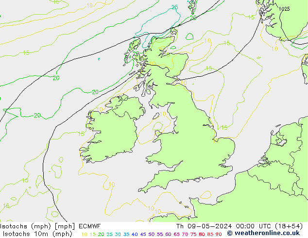 Isotachs (mph) ECMWF Th 09.05.2024 00 UTC