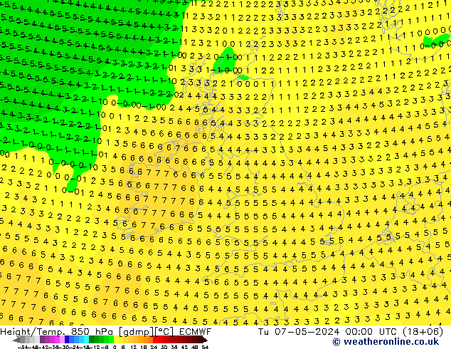 Z500/Rain (+SLP)/Z850 ECMWF вт 07.05.2024 00 UTC