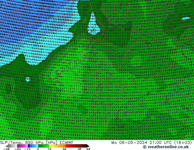 SLP/Temp. 850 hPa ECMWF Mo 06.05.2024 21 UTC