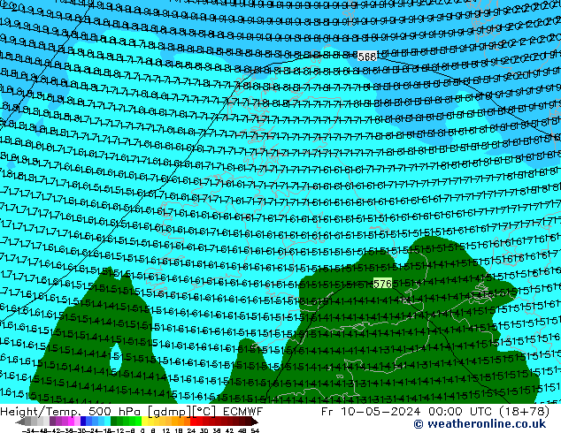 Z500/Yağmur (+YB)/Z850 ECMWF Cu 10.05.2024 00 UTC