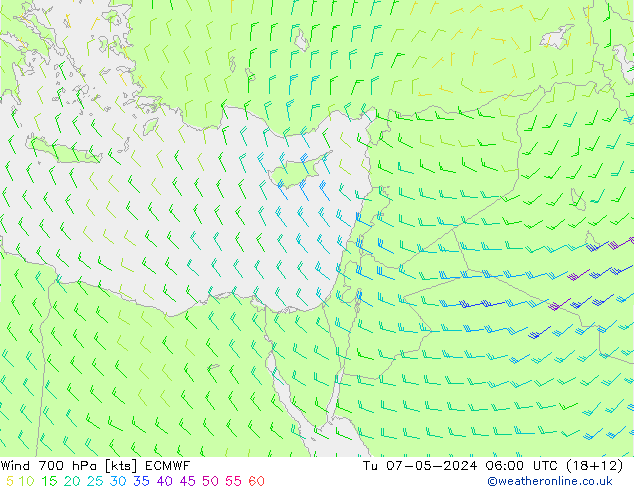 Wind 700 hPa ECMWF Tu 07.05.2024 06 UTC