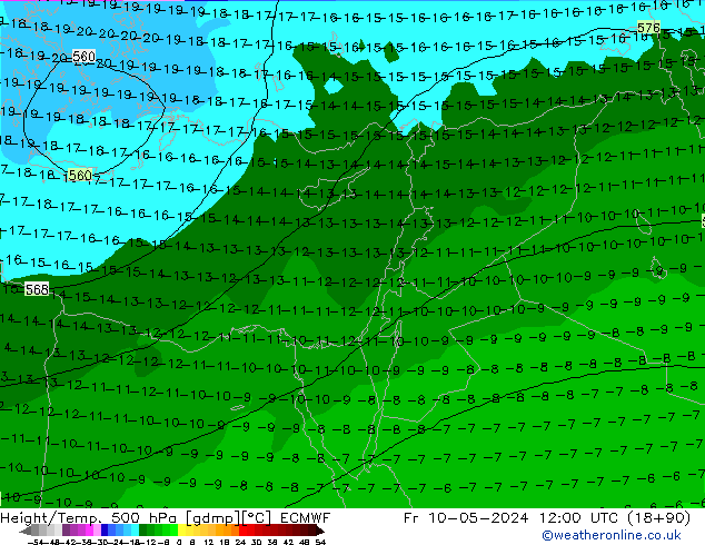 Yükseklik/Sıc. 500 hPa ECMWF Cu 10.05.2024 12 UTC