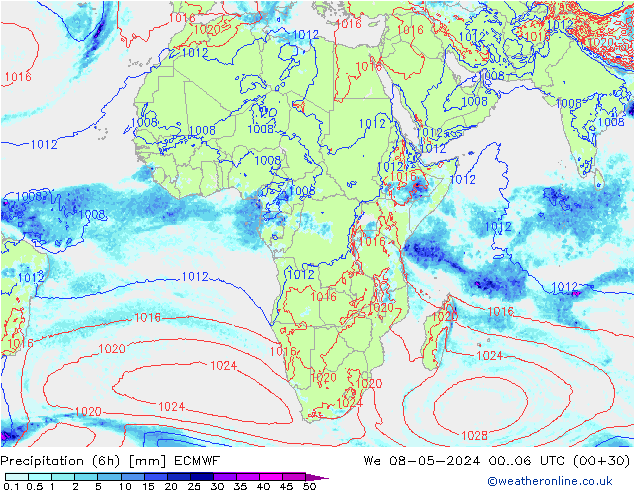 Z500/Rain (+SLP)/Z850 ECMWF Qua 08.05.2024 06 UTC