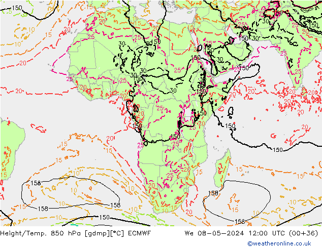 Z500/Yağmur (+YB)/Z850 ECMWF Çar 08.05.2024 12 UTC