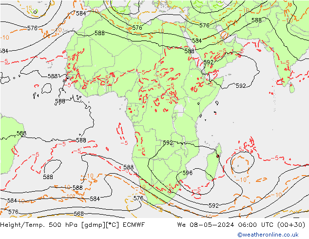 Z500/Rain (+SLP)/Z850 ECMWF Qua 08.05.2024 06 UTC