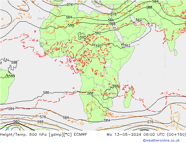 Z500/Rain (+SLP)/Z850 ECMWF pon. 13.05.2024 06 UTC
