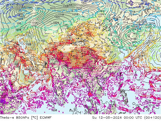 Theta-e 850hPa ECMWF Su 12.05.2024 00 UTC
