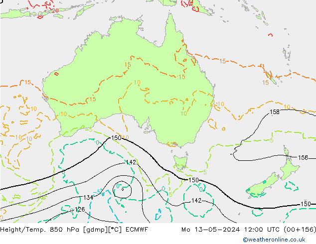 Z500/Rain (+SLP)/Z850 ECMWF Po 13.05.2024 12 UTC