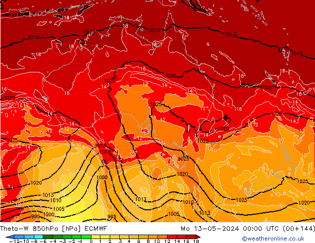 Theta-W 850hPa ECMWF Seg 13.05.2024 00 UTC