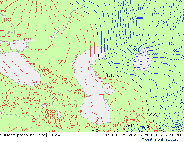 Pressione al suolo ECMWF gio 09.05.2024 00 UTC