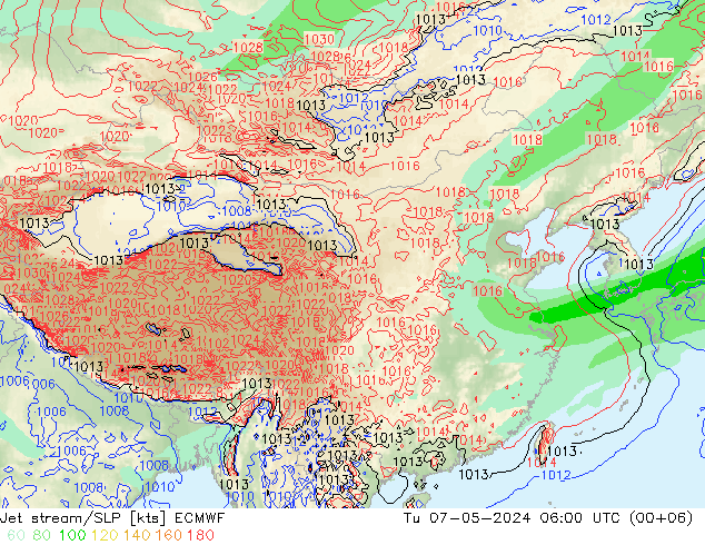 高速氣流/地面气压 ECMWF 星期二 07.05.2024 06 UTC