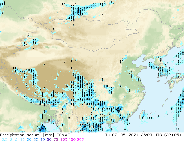 Precipitation accum. ECMWF 星期二 07.05.2024 06 UTC