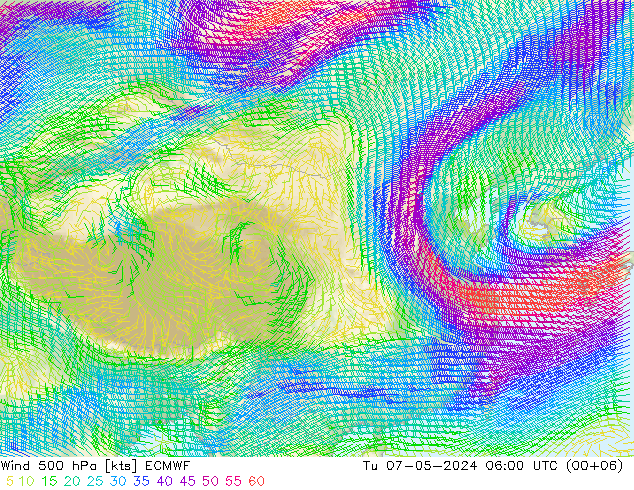 风 500 hPa ECMWF 星期二 07.05.2024 06 UTC