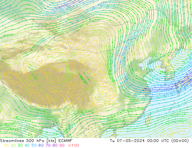 风 500 hPa ECMWF 星期二 07.05.2024 00 UTC