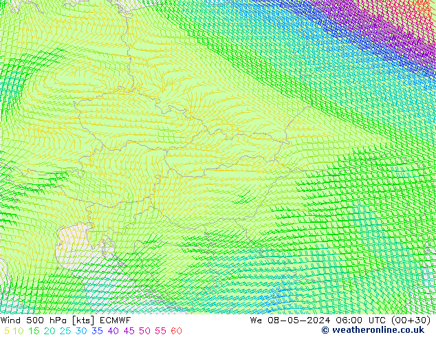 Wind 500 hPa ECMWF St 08.05.2024 06 UTC