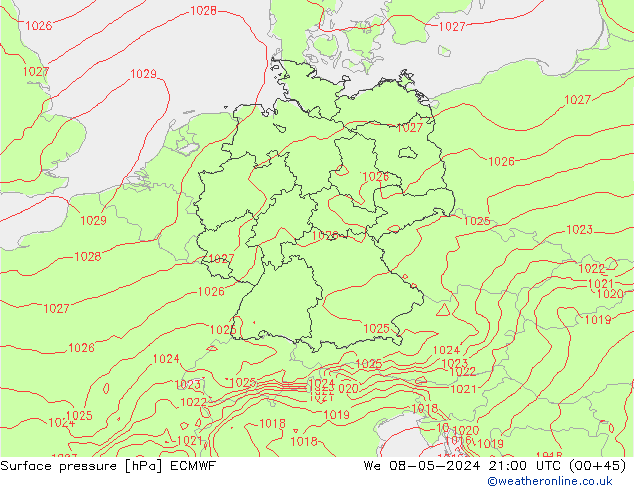 Bodendruck ECMWF Mi 08.05.2024 21 UTC