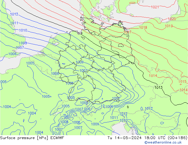 Bodendruck ECMWF Di 14.05.2024 18 UTC