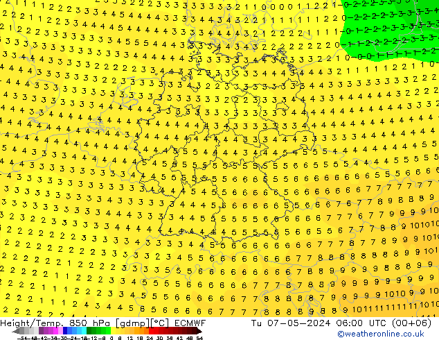 Z500/Rain (+SLP)/Z850 ECMWF Ter 07.05.2024 06 UTC