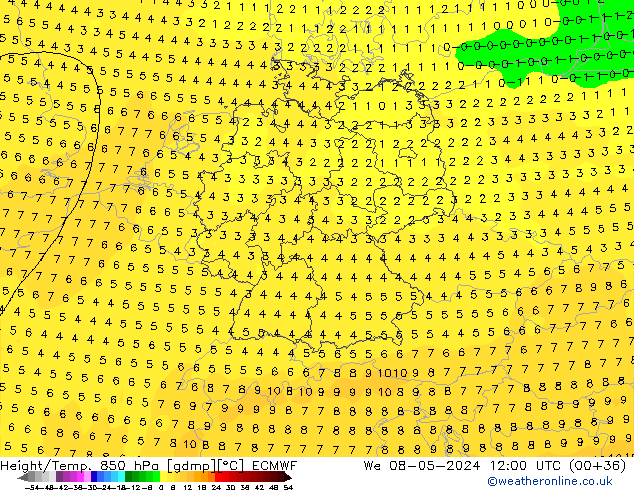 Z500/Rain (+SLP)/Z850 ECMWF We 08.05.2024 12 UTC