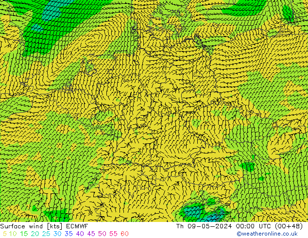 Neerslag 6h/Wind 10m/950 ECMWF do 09.05.2024 00 UTC