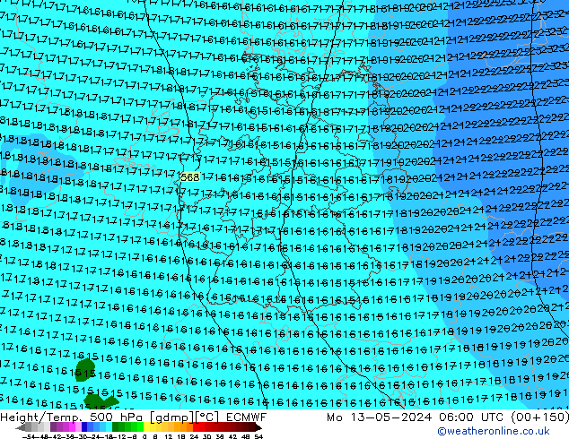 Z500/Rain (+SLP)/Z850 ECMWF lun 13.05.2024 06 UTC