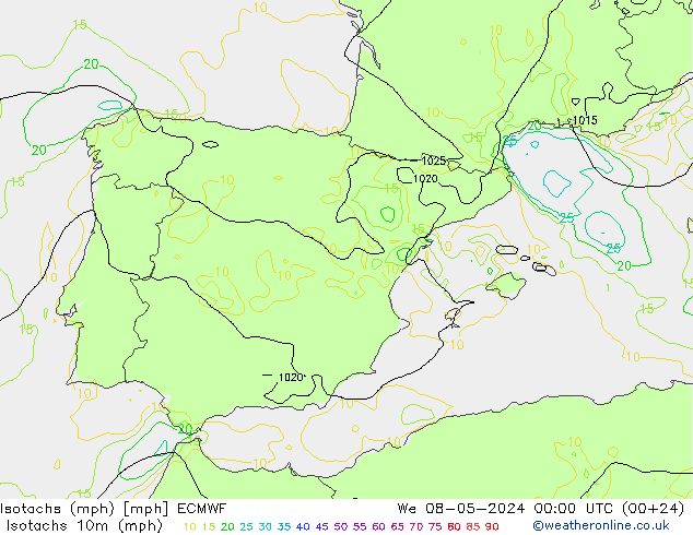 Isotaca (mph) ECMWF mié 08.05.2024 00 UTC