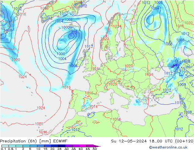 Z500/Rain (+SLP)/Z850 ECMWF So 12.05.2024 00 UTC