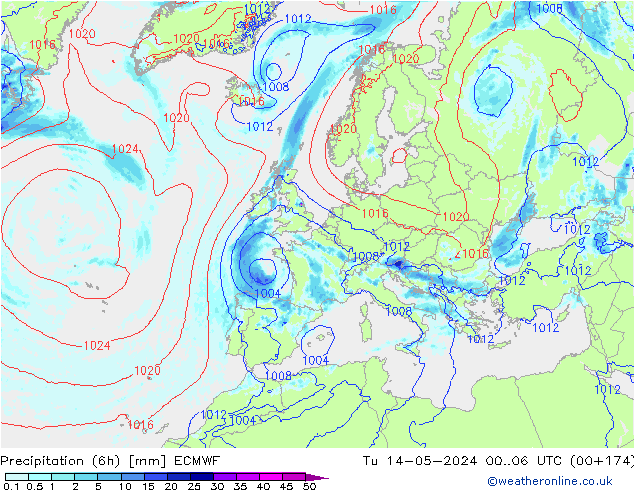 Z500/Rain (+SLP)/Z850 ECMWF вт 14.05.2024 06 UTC